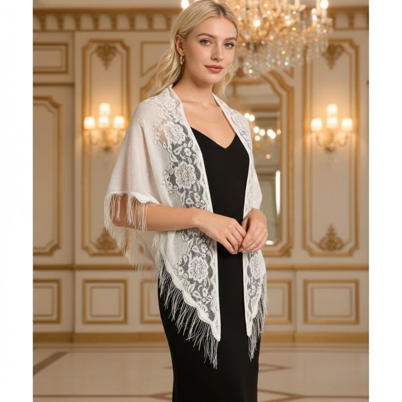 وشاح زفاف بشرّابات وحواف مزخرف - مراجعة Shawl Wrap Winter وسعره